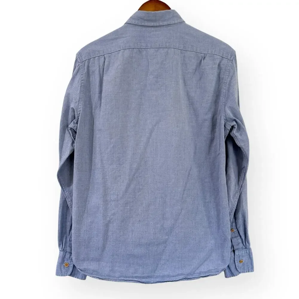 J Crew Slim Fit Herringbone Shirt Mens M Blue Long Sleeve Button Up Cotton